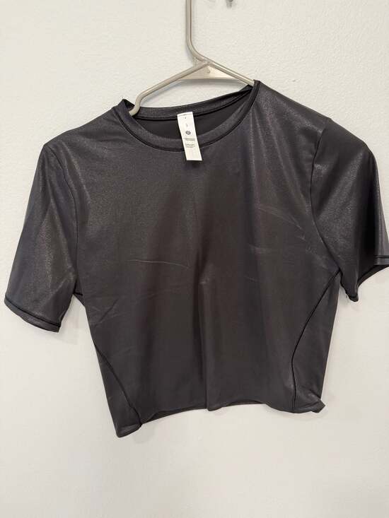 Lululemon Tops - Lululemon Wundermost Ultra-Soft Nulu Crewneck Cropped T-Shirt Shine Black Size L